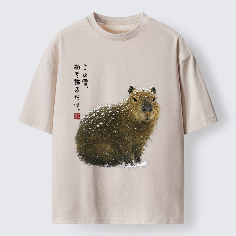 Tokyo-Tiger Snow Adorns Me: Capybara Serenity Washed T-Shirt