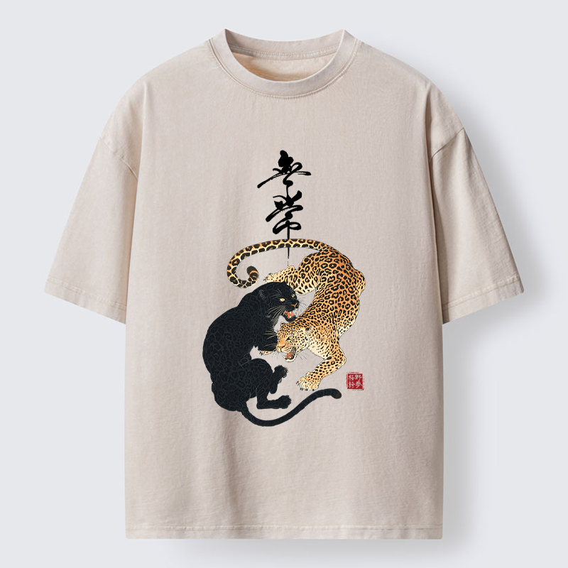 Tokyo-Tiger Impermanence Balance-Leopard Washed T-Shirt