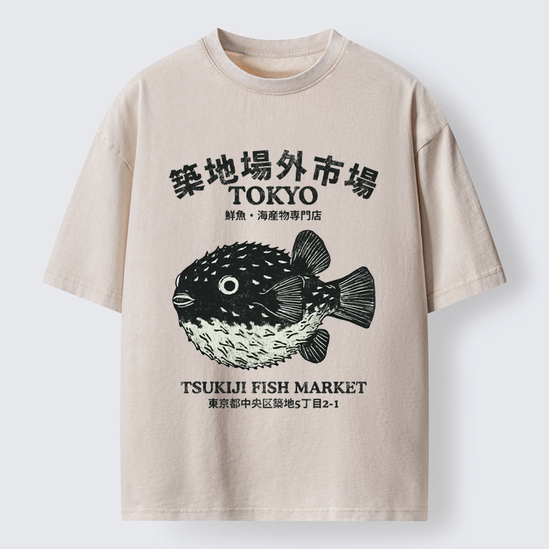 Tokyo-Tiger Pufferfish Tokyo Washed T-Shirt