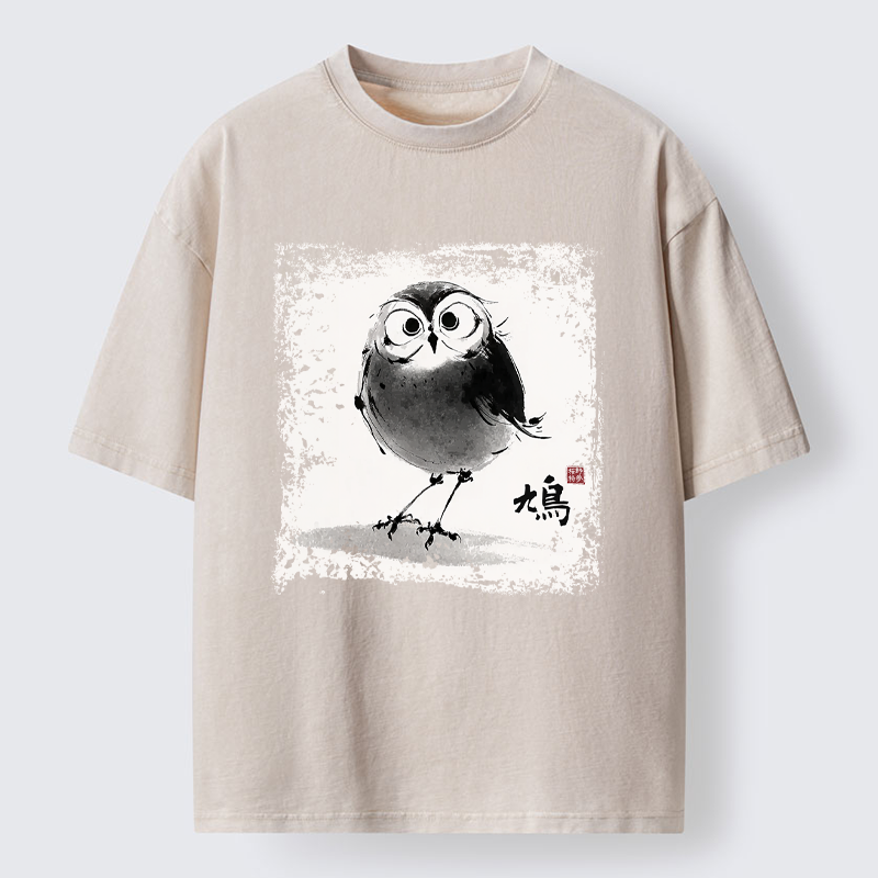 Tokyo-Tiger A Bird In Ink Washed T-Shirt