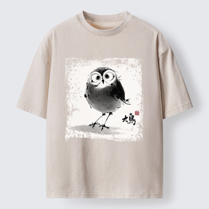 Tokyo-Tiger A Bird In Ink Washed T-Shirt