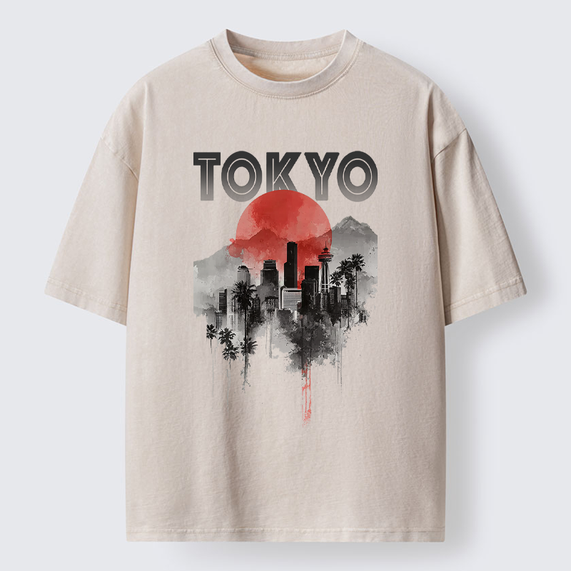 Tokyo-Tiger Sunset in Tokyo Washed T-Shirt