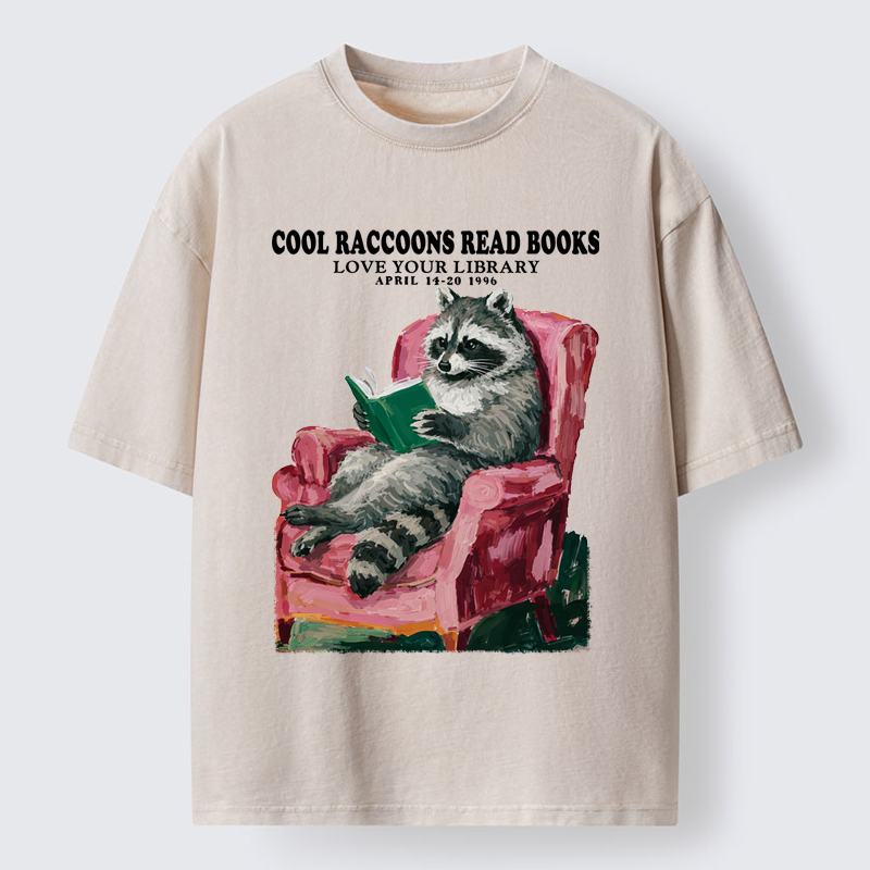 Tokyo-Tiger Cool Raccoon Reads Washed T-Shirt