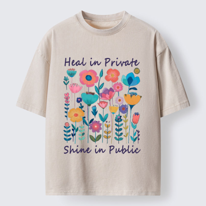 Tokyo-Tiger Wildflower Growth:The "Heal & Shine"Aesthetic Washed T-Shirt