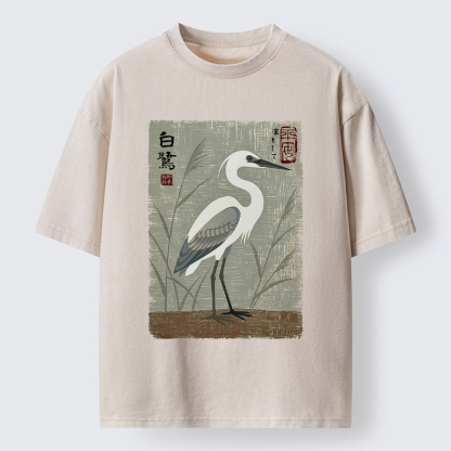 Tokyo-Tiger Graceful Egret Vintage Washed T-Shirt