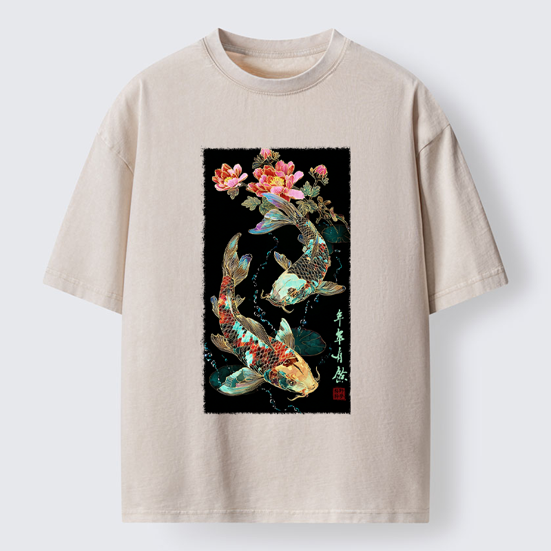 Tokyo-Tiger Everlasting Abundance:Koi & Peony Washed T-Shirt