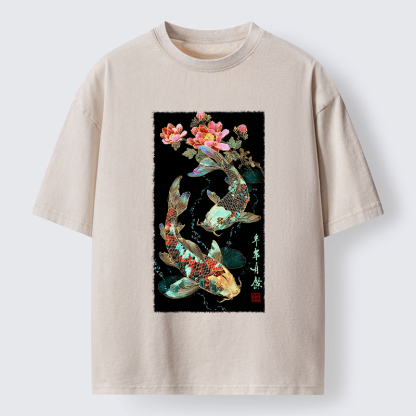 Tokyo-Tiger Everlasting Abundance:Koi & Peony Washed T-Shirt