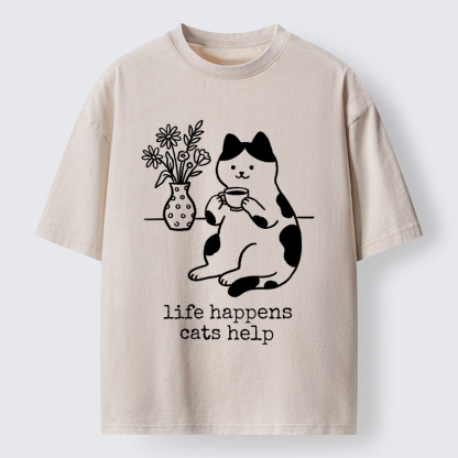 Tokyo-Tiger The "Everything's Fine"Cat Washed T-Shirt