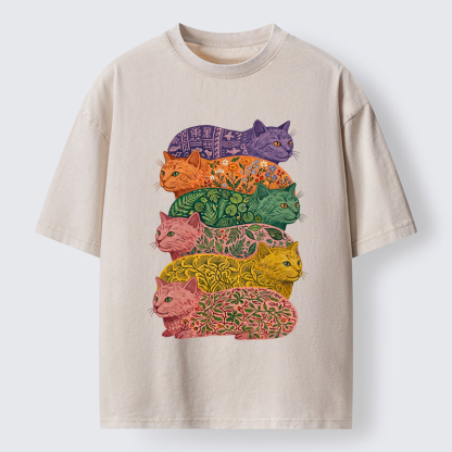 Tokyo-Tiger Botanical Felines Stacking Washed T-Shirt