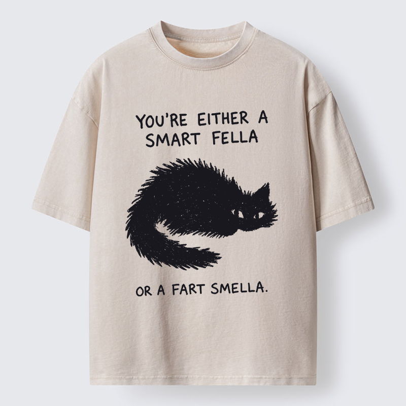 Tokyo-Tiger "Smart Fella" Punny Cat Washed T-Shirt