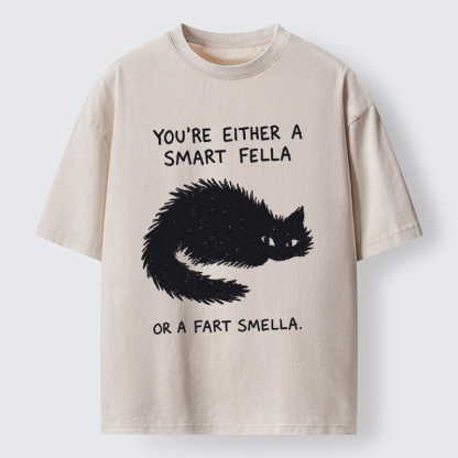 Tokyo-Tiger "Smart Fella" Punny Cat Washed T-Shirt