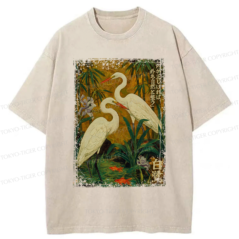 Tokyo-Tiger Egret-shaped straight shadow end Washed T-Shirt