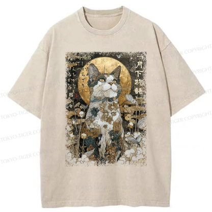 Tokyo-Tiger The Ukiyoe Cat: Moon Story Poster Washed T-Shirt