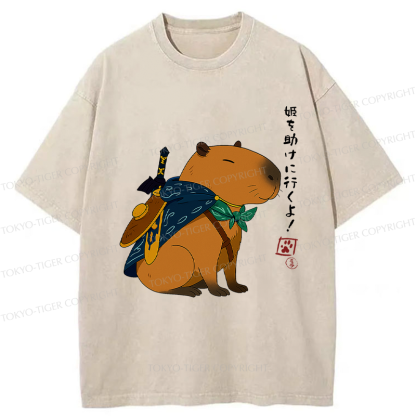 Tokyo-Tiger Capybara Is Going To Rescue The Princess Washed T-Shirt