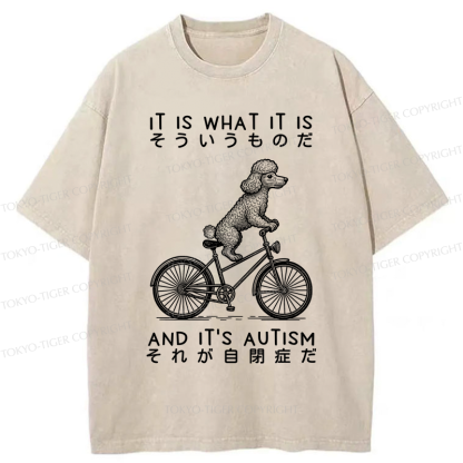 Tokyo-Tiger Cycling Dog Autism Awareness Washed T-Shirt