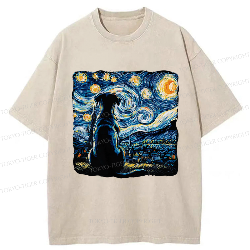 Tokyo-Tiger Starry Night Dog Washed T-Shirt