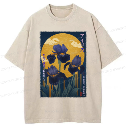Tokyo-Tiger Japan Ukiyoe Luan Tail Flower Poster Washed T-Shirt