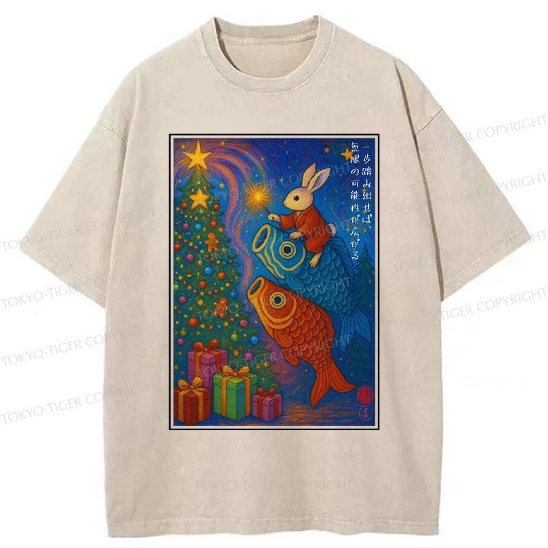 Tokyo-Tiger Take a Step, and Possibilities Unfold-Rabbit&Koi Graphic Washed T-Shirt