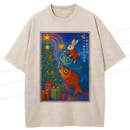 Tokyo-Tiger Take a Step, and Possibilities Unfold-Rabbit&Koi Graphic Washed T-Shirt