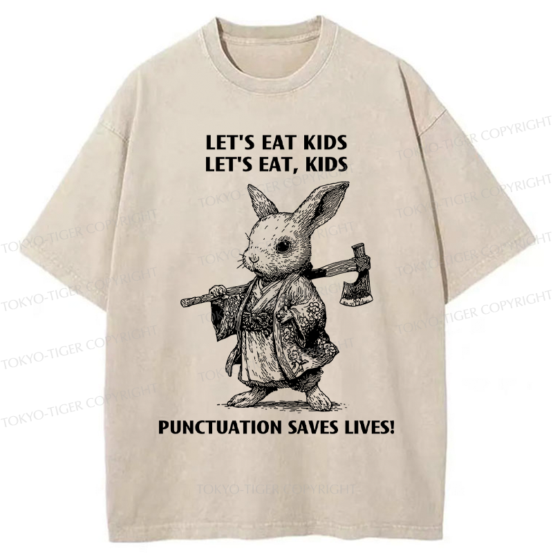 Tokyo-Tiger Punctuation Saves Lives-Samurai Rabbit Washed T-Shirt