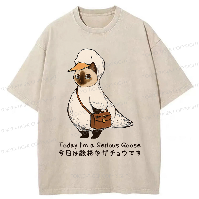 Tokyo-Tiger Funny Cat to be Serious Goose meme Washed T-Shirt