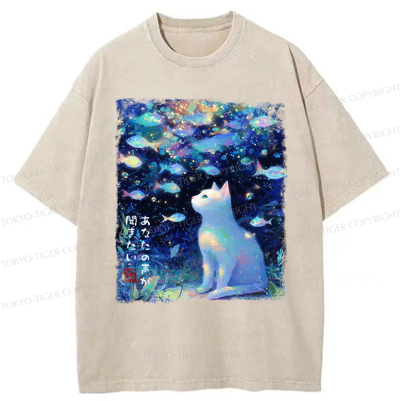 Tokyo-Tiger Cat&Fish: I Want to Hear Your Voice Washed T-Shirt