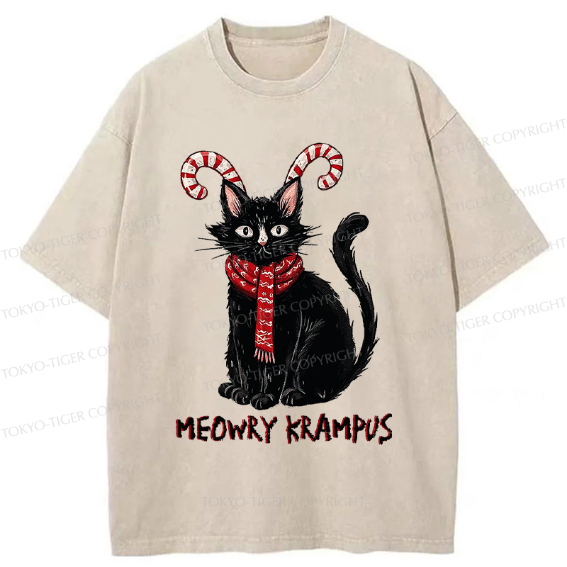 Tokyo-Tiger Meowry Krampus-The Festive Rebel Washed T-Shirt