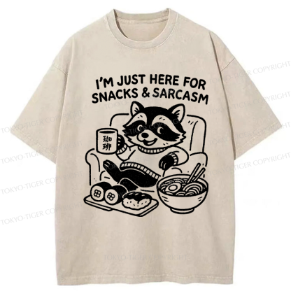 Tokyo-Tiger Funny Raccoons for snacks and sarcasm Washed T-Shirt