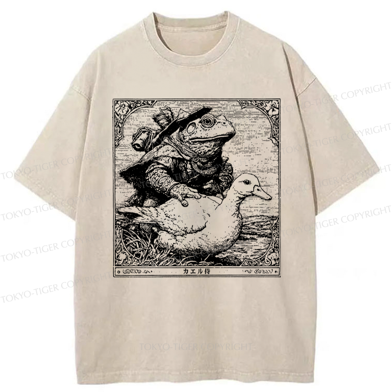 Tokyo-Tiger Frog Samurai and Goose Adventures Washed T-Shirt