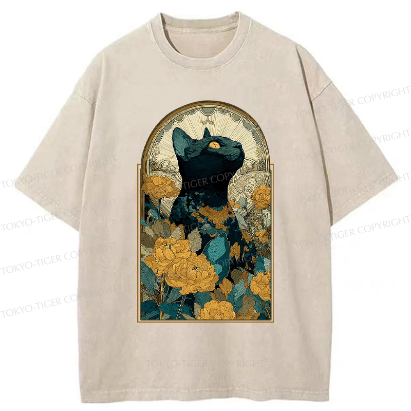 Tokyo-Tiger The Cat and Eternal Blossoms Washed T-Shirt