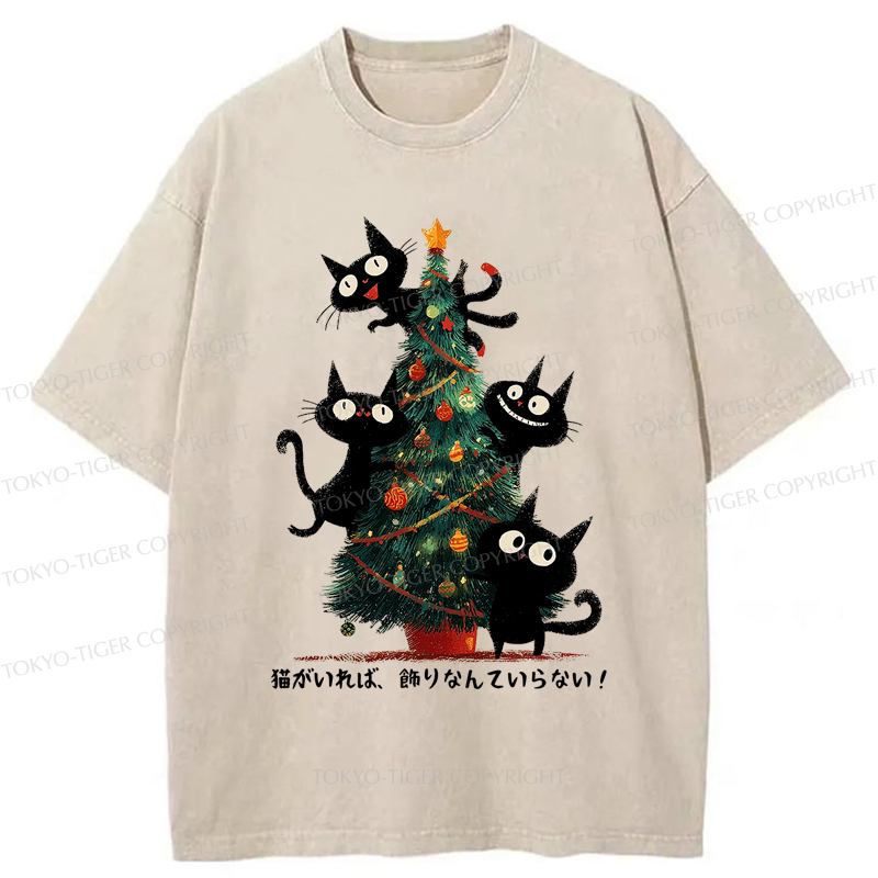 Tokyo-Tiger Who Needs Ornaments When You Have Cats? Washed T-Shirt