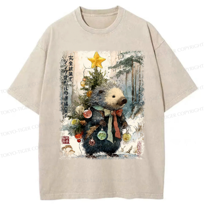 Tokyo-Tiger Hedgehog: Decked Out and Ready to Jingle! Washed T-Shirt