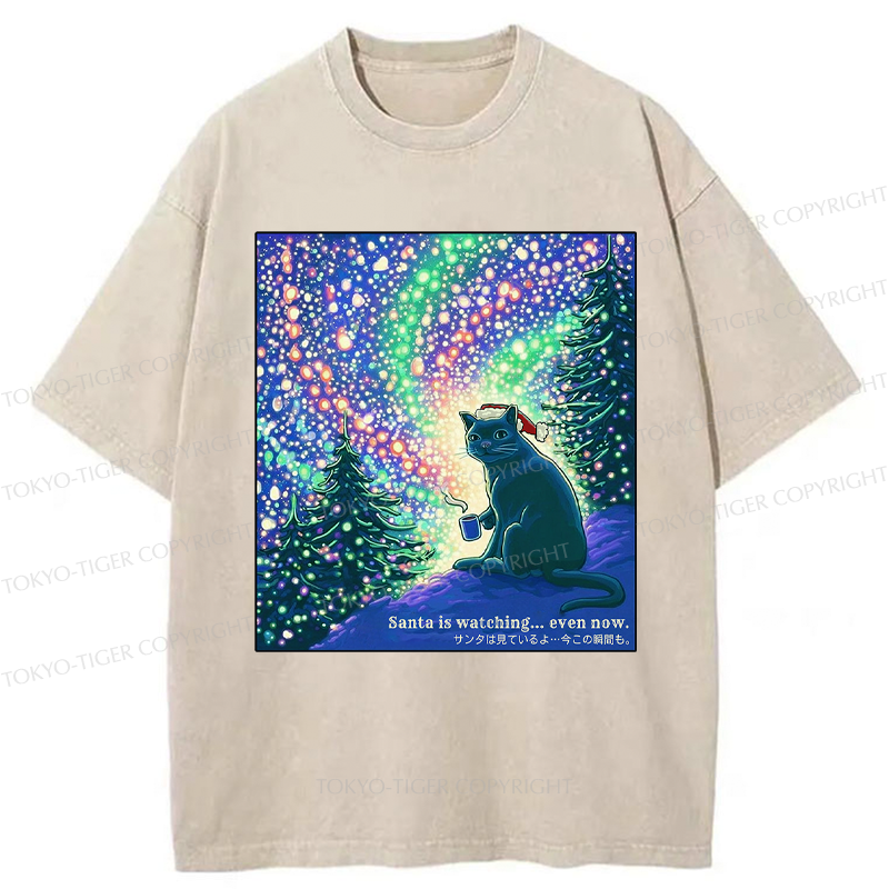 Tokyo-Tiger Santa Is Watching... Even Now Washed T-Shirt