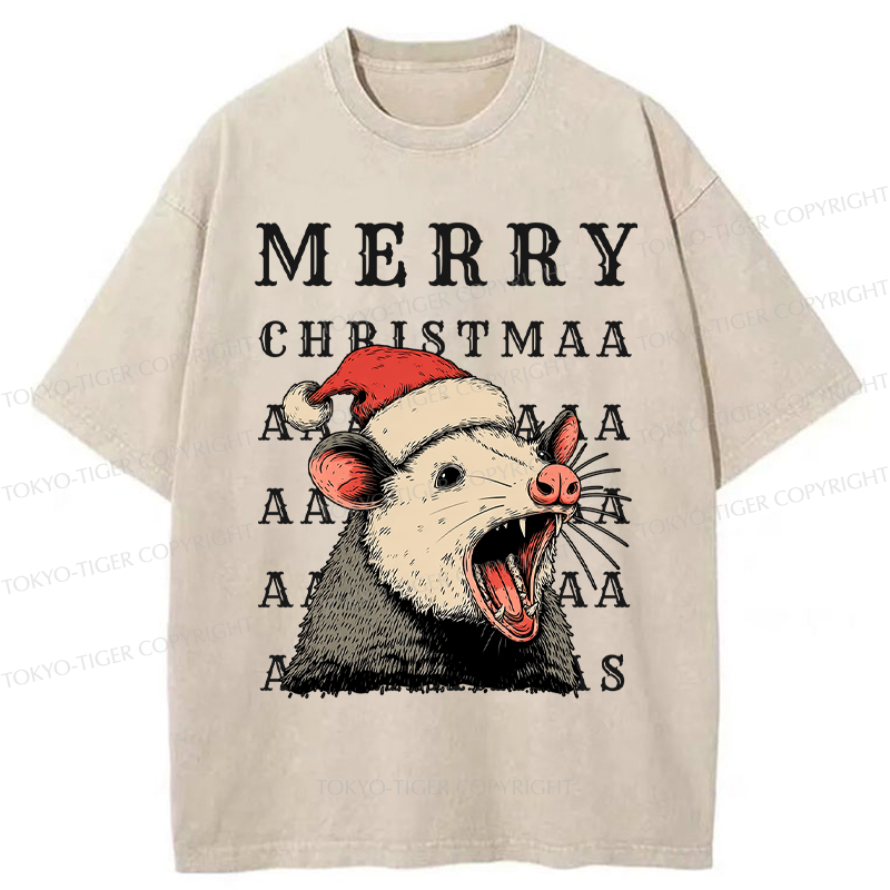 Tokyo-Tiger Opossum Merry Scream-mas Washed T-Shirt