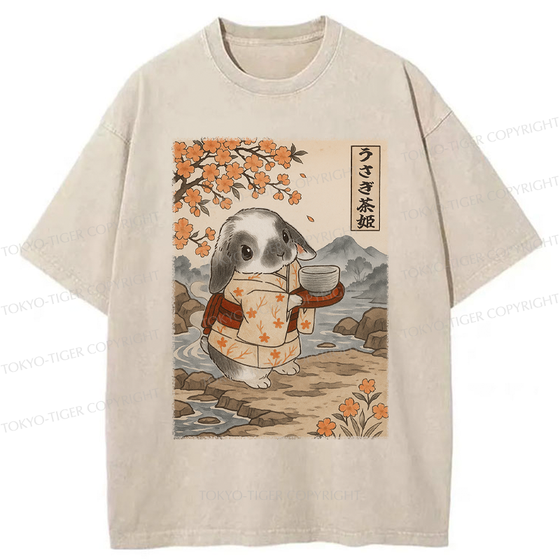 Tokyo-Tiger Ukiyoe Rabbit serves tea Poster Washed T-Shirt