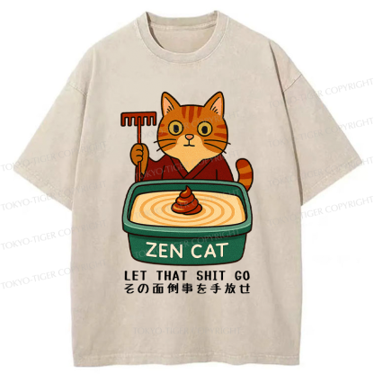 Tokyo-Tiger Funny Zen Cat Let That Go Meme Washed T-Shirt
