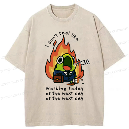 Tokyo-Tiger Funny Frog Don't want to work Meme Washed T-Shirt
