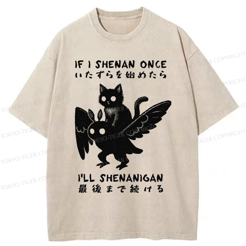 Tokyo-Tiger Funny Cat Riding Mothman Meme Washed T-Shirt