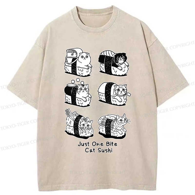 Tokyo-Tiger Funny Eat Cat Sushi meme Washed T-Shirt