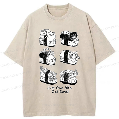 Tokyo-Tiger Funny Eat Cat Sushi meme Washed T-Shirt