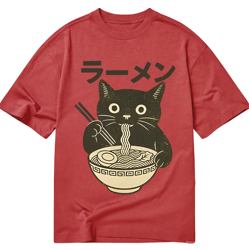 Tokyo-Tiger Simple Black Cat Eating Ramen Classic T-Shirt