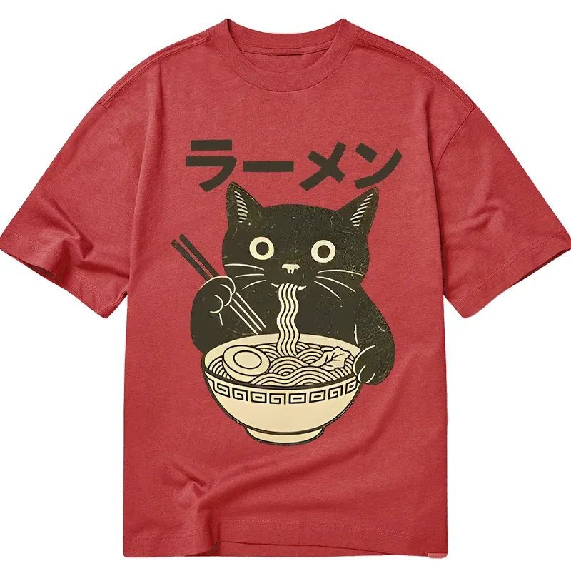 Tokyo-Tiger Simple Black Cat Eating Ramen Classic T-Shirt