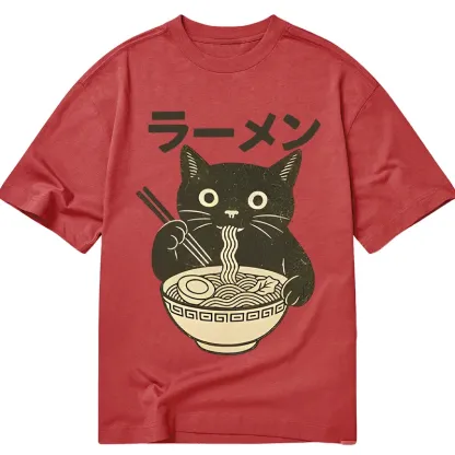 Tokyo-Tiger Simple Black Cat Eating Ramen Classic T-Shirt