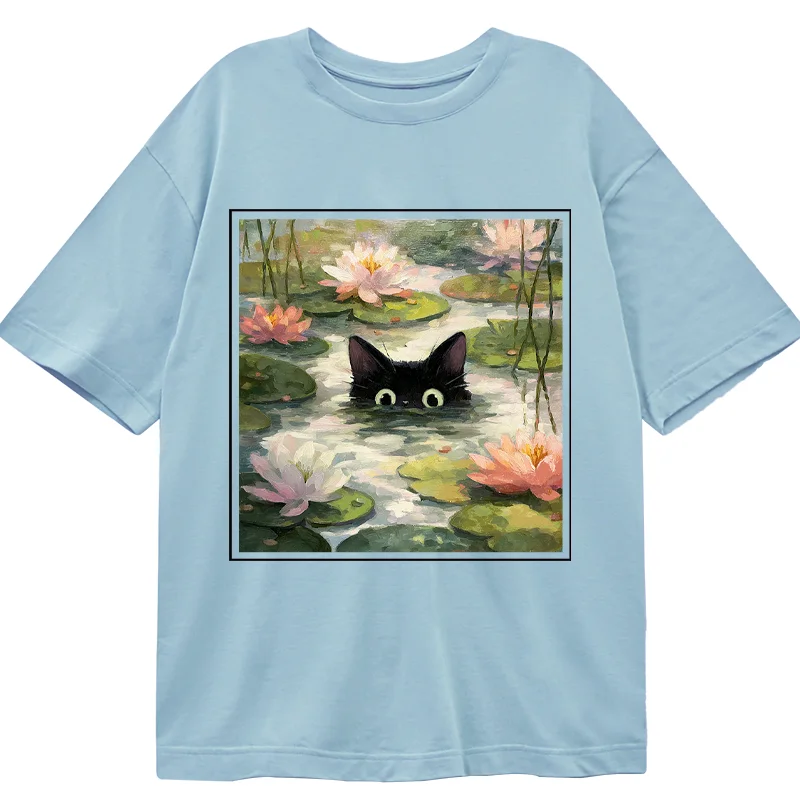 Tokyo-Tiger Black Cat and Lotus Flower Classic T-Shirt