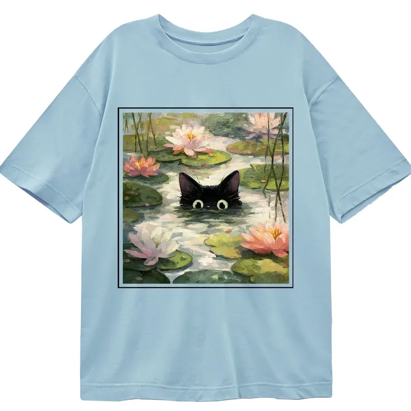 Tokyo-Tiger Black Cat and Lotus Flower Classic T-Shirt