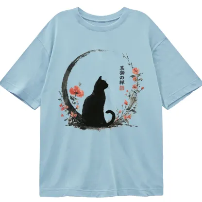 Tokyo-Tiger Black Cat And Flowers Classic T-Shirt