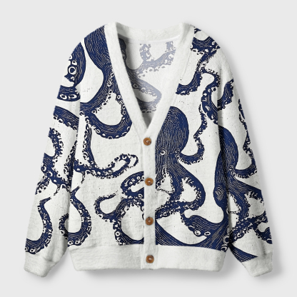 Tokyo-Tiger Ocean Octopus Ugly Cardigan Sweater