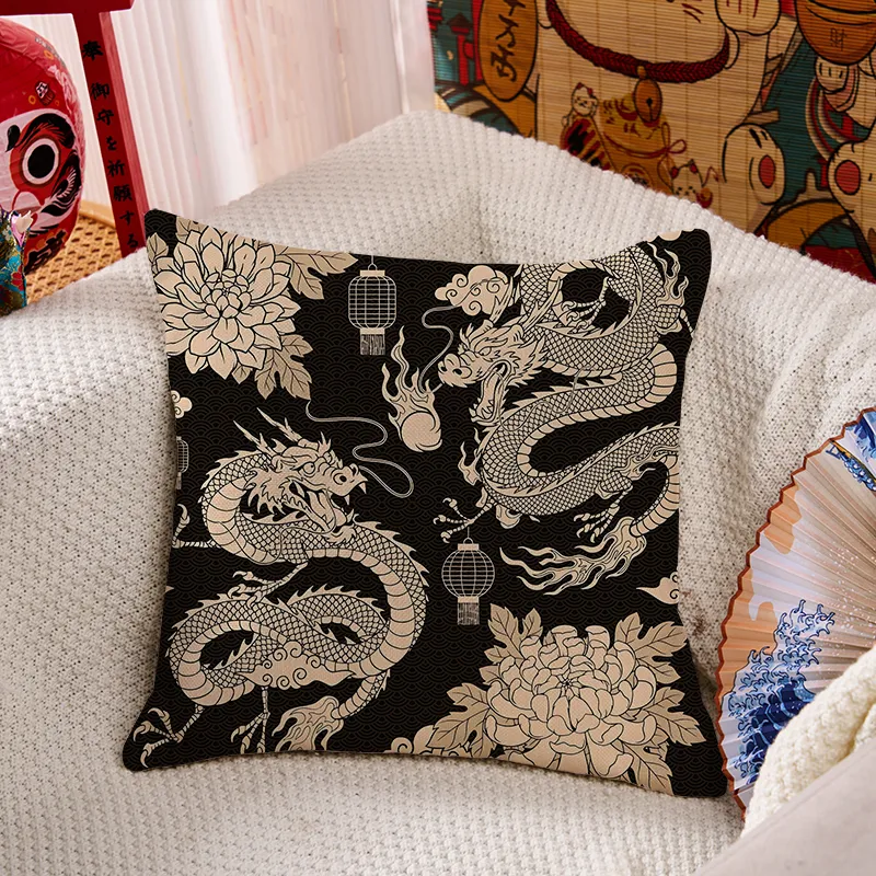 Tokyo-Tiger Two Dragons Playing With A Pearl Cushion Pillow