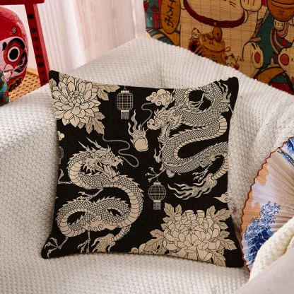 Tokyo-Tiger Two Dragons Playing With A Pearl Cushion Pillow