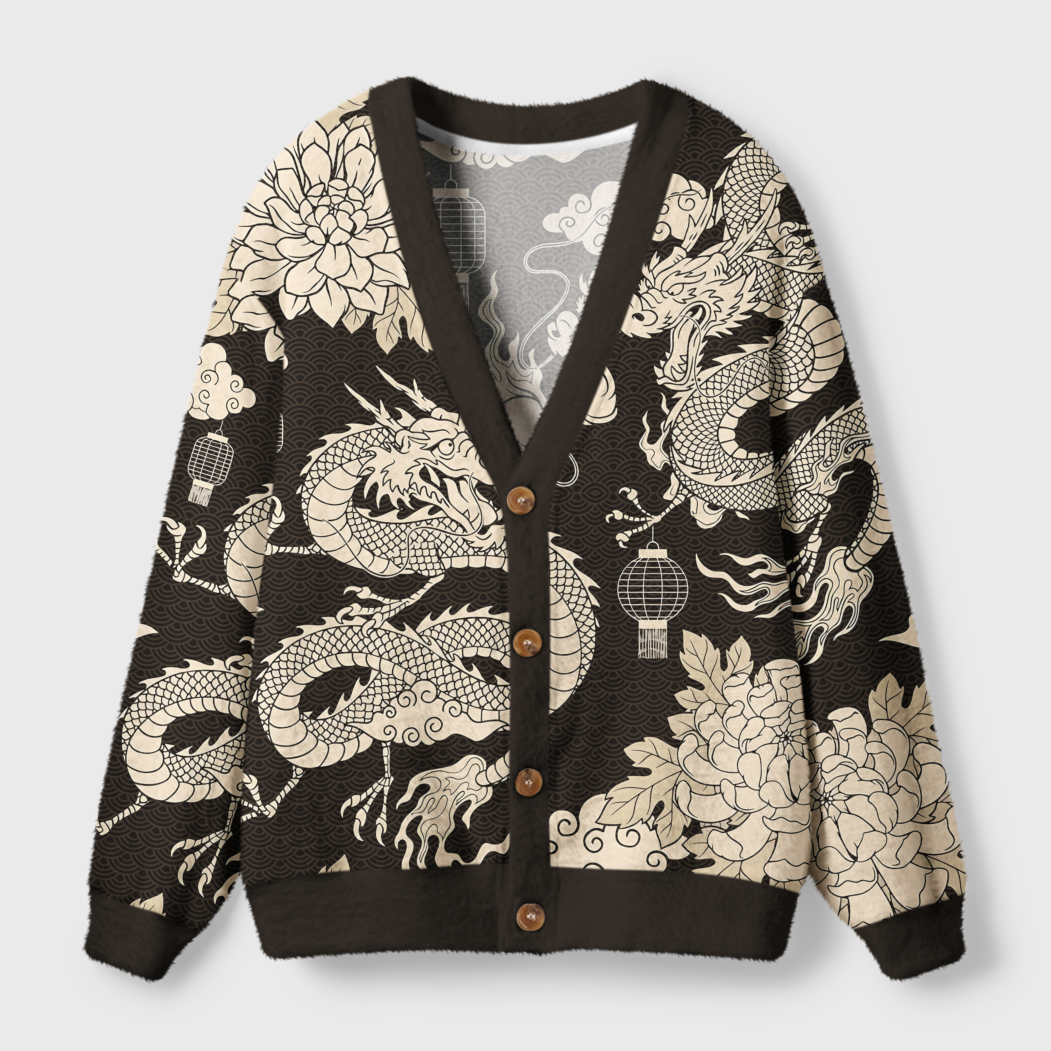 Tokyo-Tiger Two Dragons Playing With A Pearl Ugly Cardigan Sweater